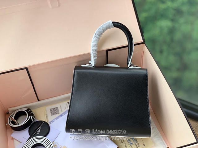 DELVAUX女包 Magritte Brillant系列 原版Box皮 黑配白邊 德爾沃女手提包 Dv0020藍天白雲 Delvaux單肩斜挎包  fcs1424